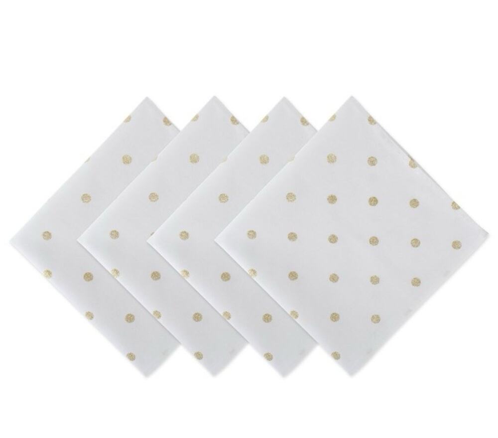 DII Polka Dot Kitchen Collection, Napkins, 18x18, Metallic White/Gold, 4 Piece